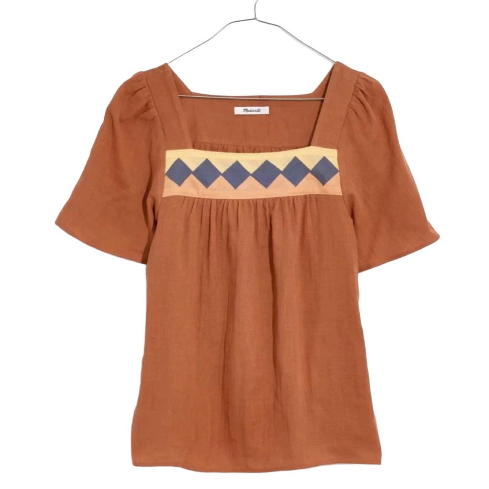 Xs Madewell Burnt Clay Rust Brown Patchwork Squar… - image 2